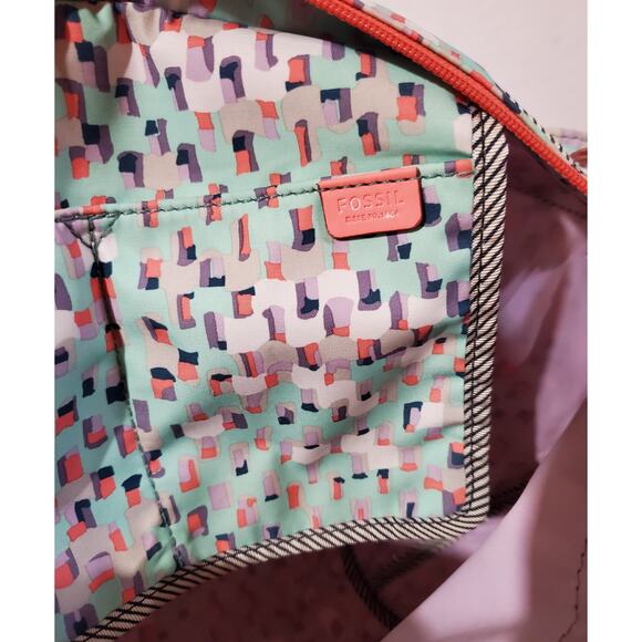 Fossil Keyper EW Shopper Tote Seafoam Blue Coral Multi Large Shoulder Bag 2017 - Picture 8 of 15